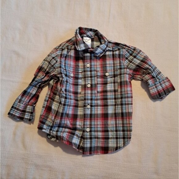 Gymboree boys size 12-18 months blue red, black white plaid shirt 2012 - Picture 1 of 3